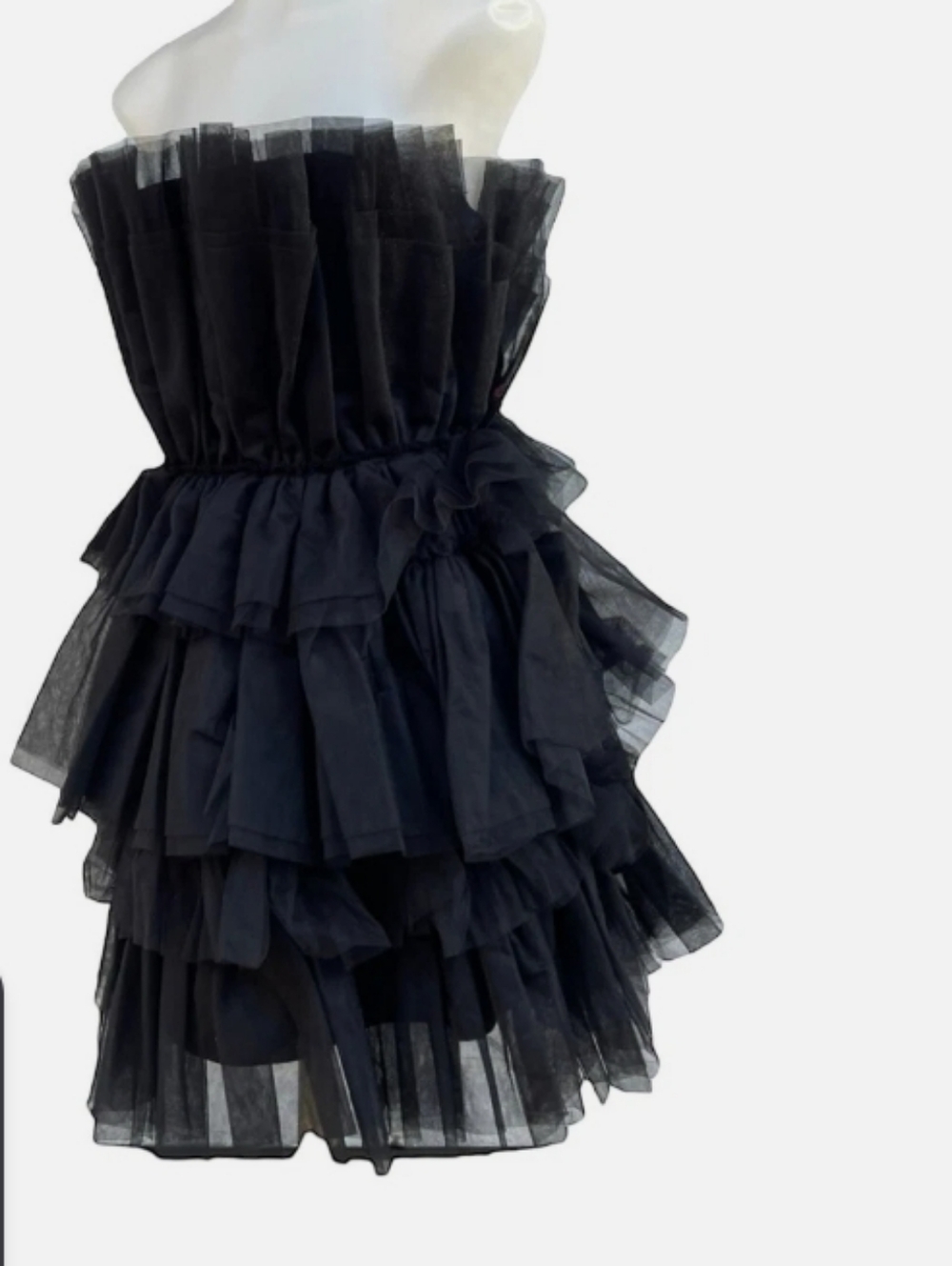 MABLE Black Tiered Tulle Strapless Ruffle Mini Dress Size M - Picture 7 of 9